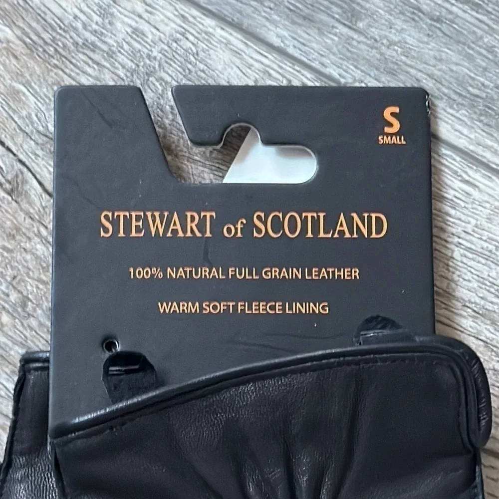 Stewart of Scotland gloves black leather small Bikercore fleece lining